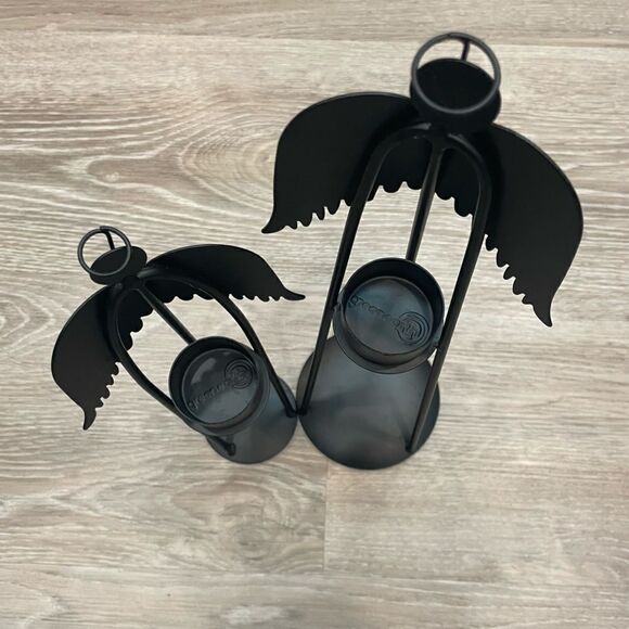 Candle Holder Angel set if 2 Different size in Black Metal - Picture 6 of 6